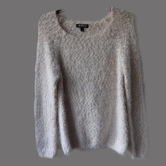 Buffalo David Bitton women's pull over sweater, size L, tan & white eyelash soft - Picture 1 of 14